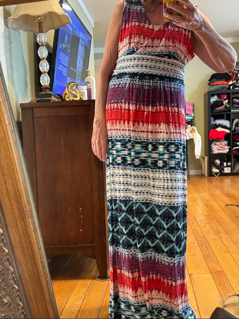 Ann Taylor Sleeveless Maxi Dress in Red, Blue, White Pattern